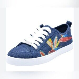 GUESS Women's Denim With Floral Embriodary GOODLIE Sneaker